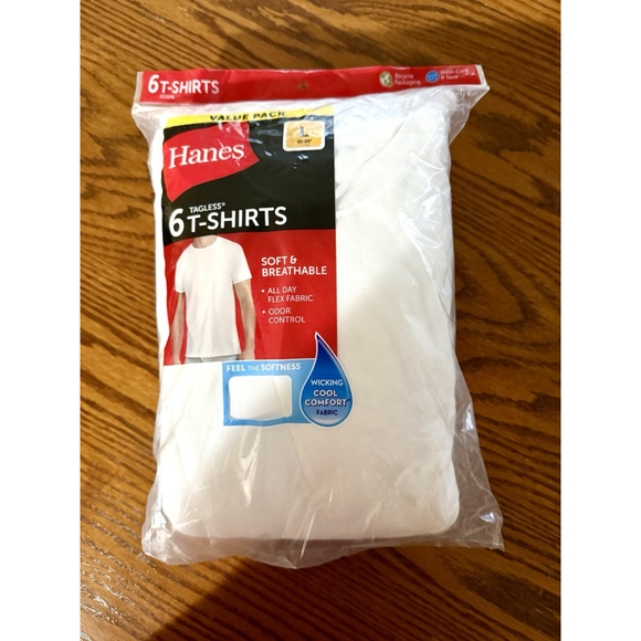 Hanes Men's Crewneck T-Shirt Tee Tagless 6-Pack Size Large New - Picture 6 of 7